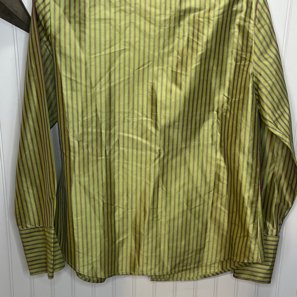 Silk Olive Pink and Teal Striped  Button Down Shirt - Picture 11 of 11